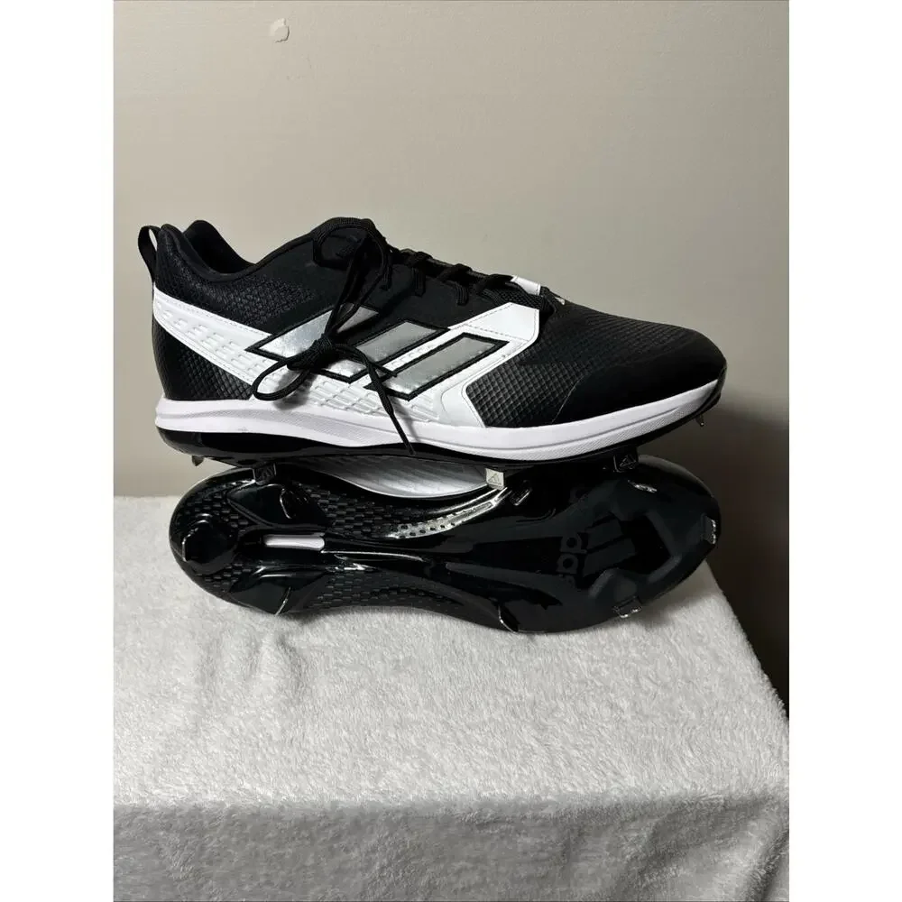 adidas Icon 8 baseball cleats men’s size 17 black silver white NWT metal spikes